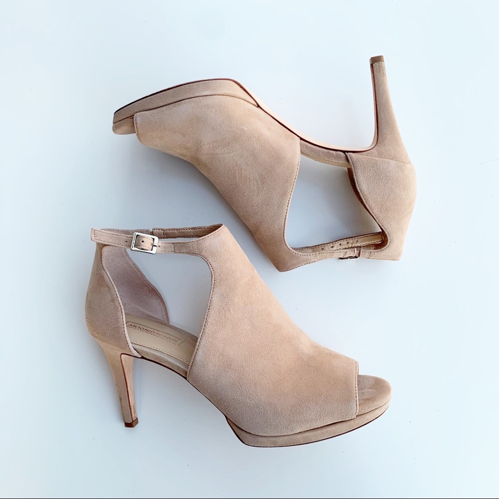 Antonio Melani Apache Nude Lawtin Slingback Leather Peep Toe High Heel Mules